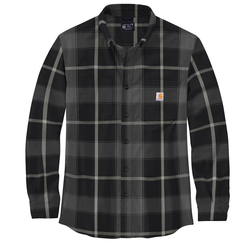 Carhartt Men's Rugged Flex Relaxed Fit Midweight Flannel Long-Sleeve Plaid Shirt  Black