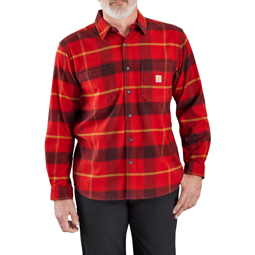 Carhartt Men's Big & Tall Rugged Flex Relaxed Fit Midweight Flannel Long-Sleeve Plaid Shirt  Crabapple