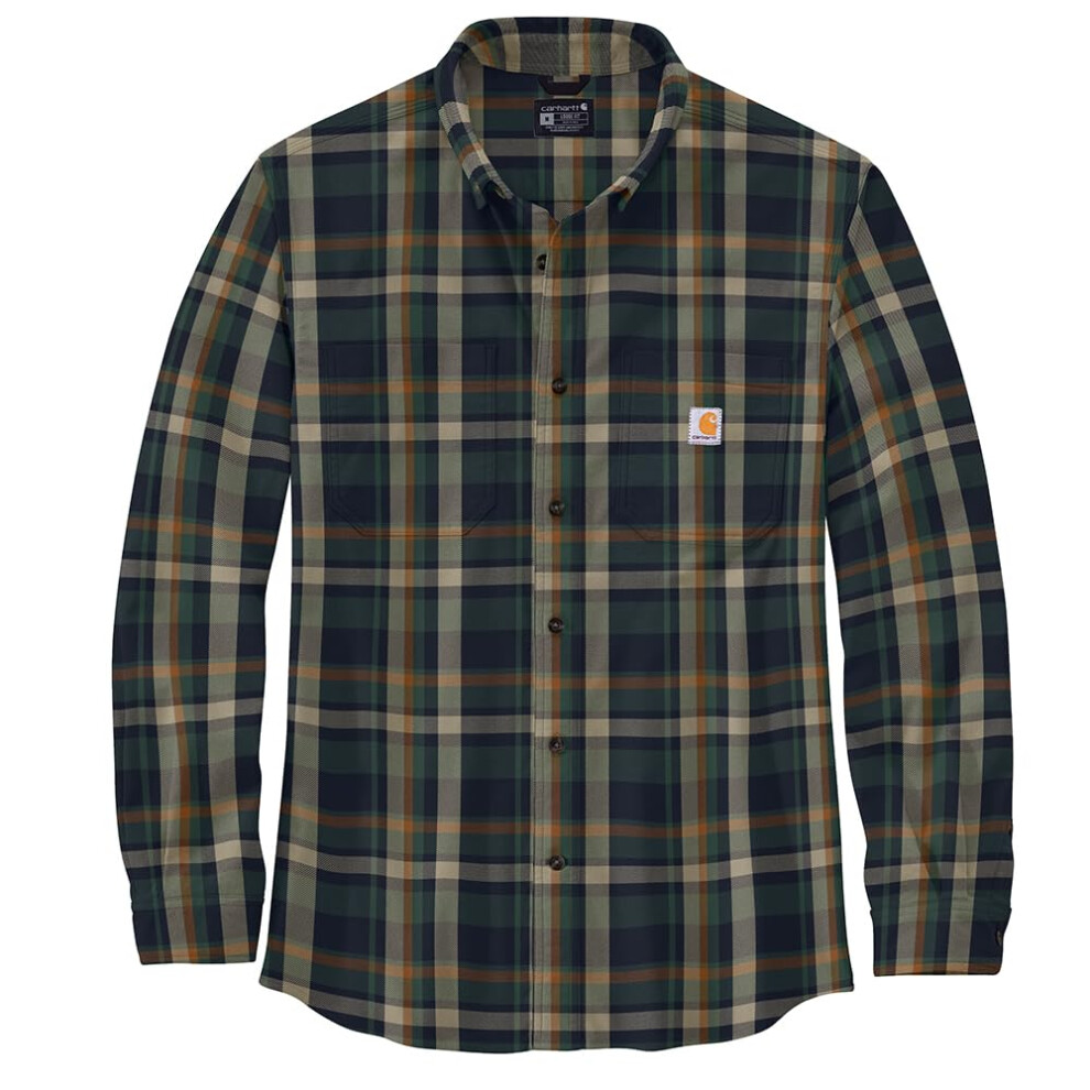 Carhartt Men's Rugged Flex Relaxed Fit Midweight Flannel Long-Sleeve Plaid Shirt  Navy