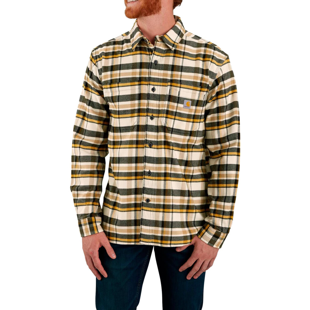 Carhartt Men's Rugged Flex Relaxed Fit Midweight Flannel Long-Sleeve Plaid Shirt  Malt