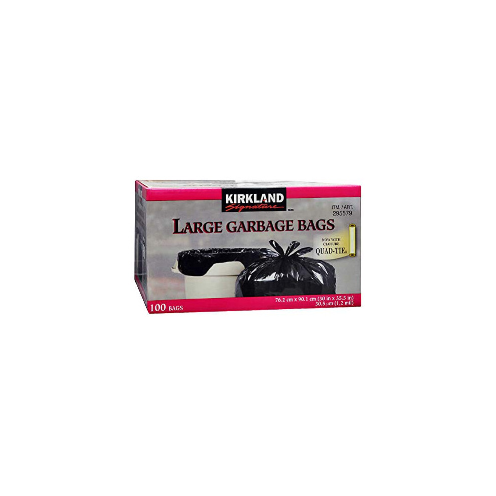 Kirkland Signature Large Quad-tie Garbage Bags  76.2 cm ? 90.1 cm (30 in ? 35.5 in)  Pack of 100