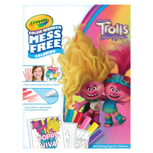 Crayola Crayola Trolls 3, Χωρίς Χάος Σελίδες Ζωγραφικής & Μαρκαδόροι, Δώρο για Παιδιά, Ηλικία 3-6 1