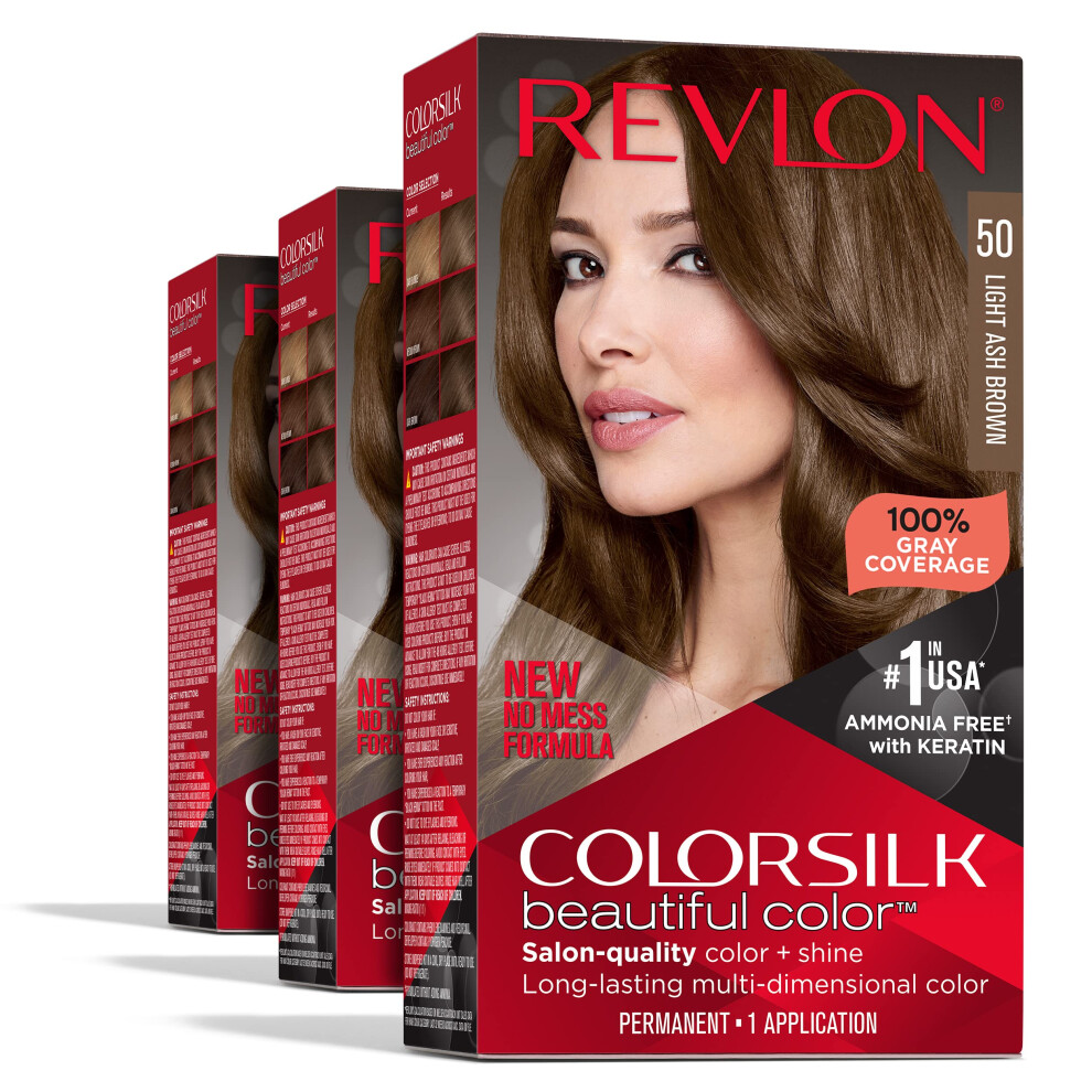 Revlon Permanent Hair Color Permanent Brown Hair Dye Colorsilk with 100% Gray Coverage Ammonia-Free Keratin and Amino Acids Brown Shades (Pack of