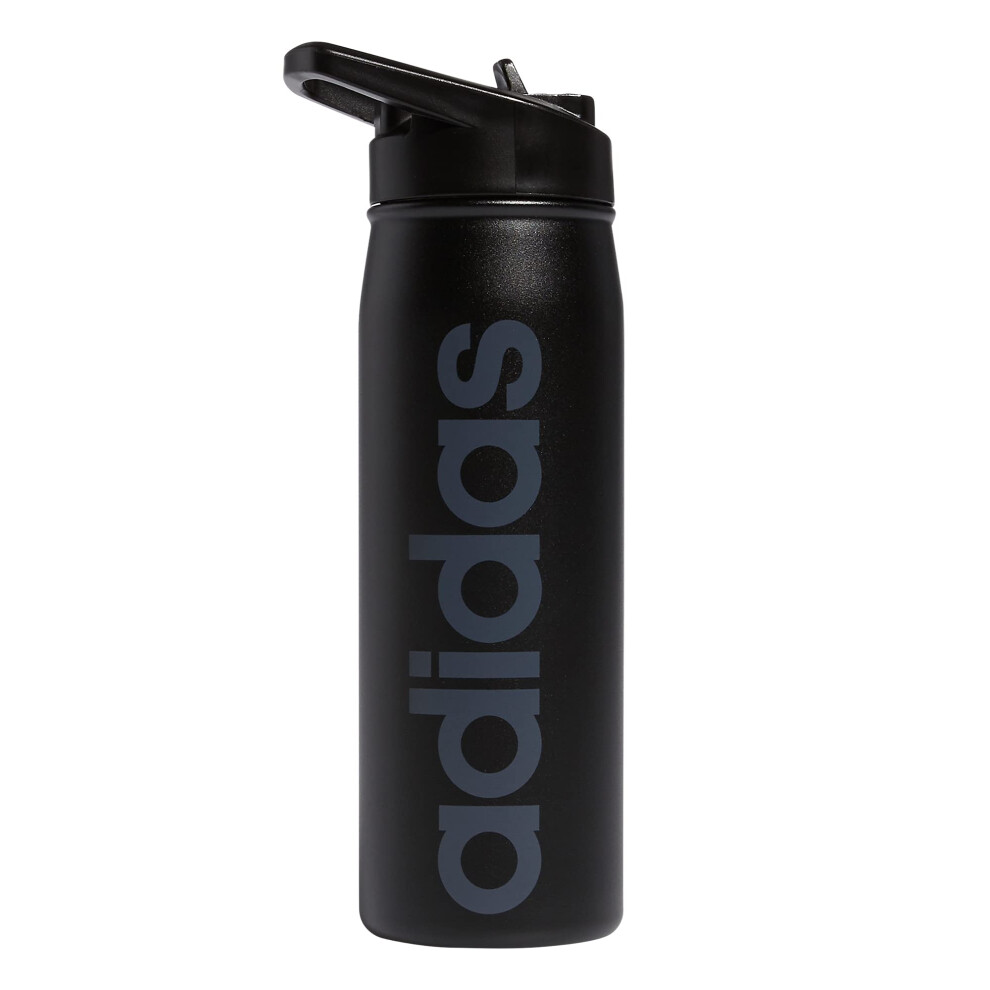 adidas 600 Ml (20 Oz) Straw Top Metal Water Bottle  Hot/Cold Double-Walled Insulated 18/8 Stainless Steel  Black/Onix Grey  One Size