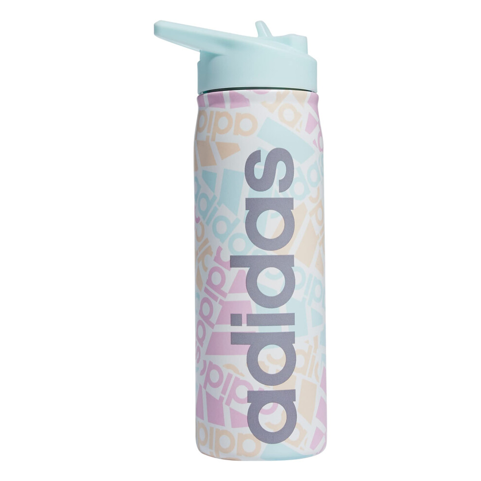 adidas 600 Ml (20 Oz) Straw Top Metal Water Bottle  Hot/Cold Double-Walled Insulated 18/8 Stainless Steel  Adi Multi Collage/Almost Blue/Grey  One Siz