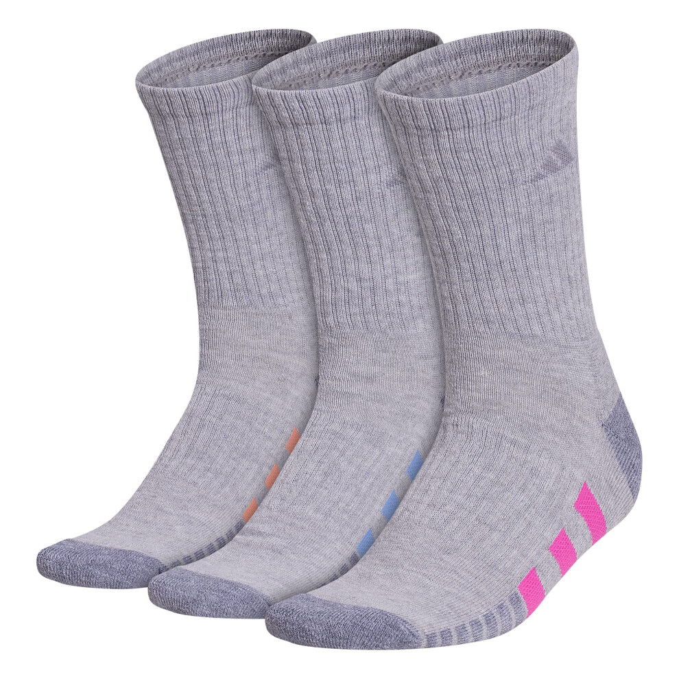 adidas Women's Cushioned Crew Socks (3-Pair) with Arch Compression  Cool Light Heather/Lucid Fuchsia Pink/Blue Fusion  Medium