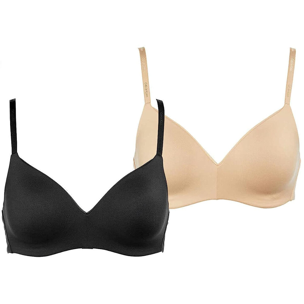Calvin Klein Womens 2-Pack Lightly Lined Wirefree Bra (Medium  Black/Bare)