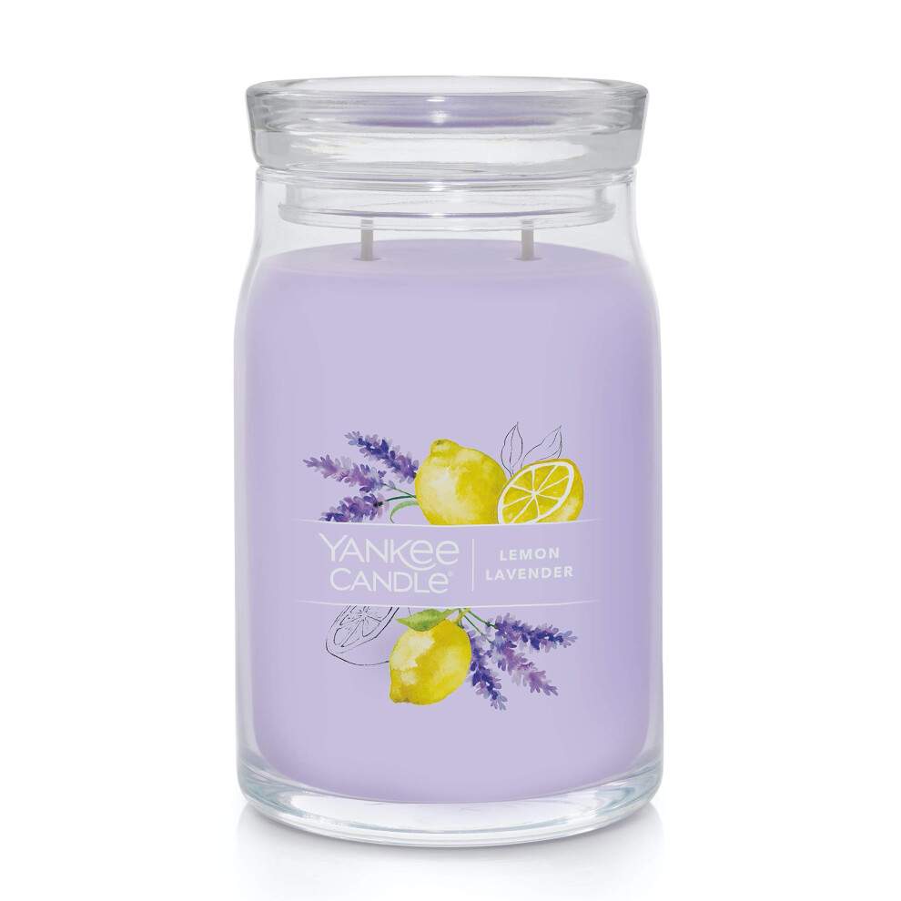 Yankee Candle Lemon Lavender Scented  Signature 20oz Large Jar 2-Wick Candle  Over 60 Hours of Burn Time