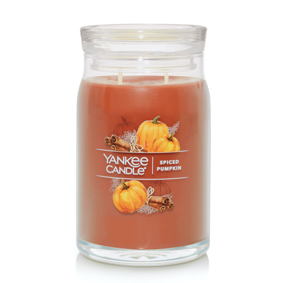 Yankee Candle Spiced Pumpkin Scented  Signature 20oz Large Jar 2-Wick Candle  Over 60 Hours of Burn Time