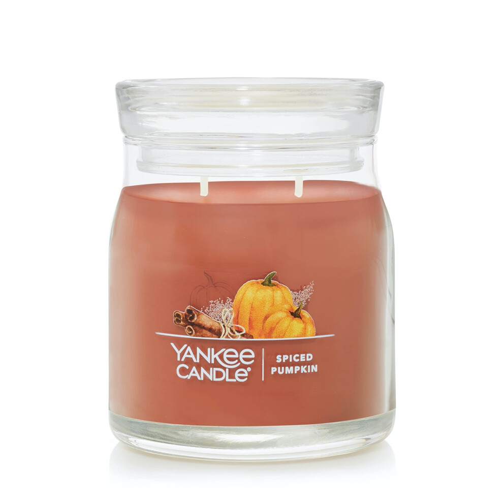 Yankee Candle Spiced Pumpkin Scented  Signature 13oz Medium Jar 2-Wick Candle  Over 35 Hours of Burn Time