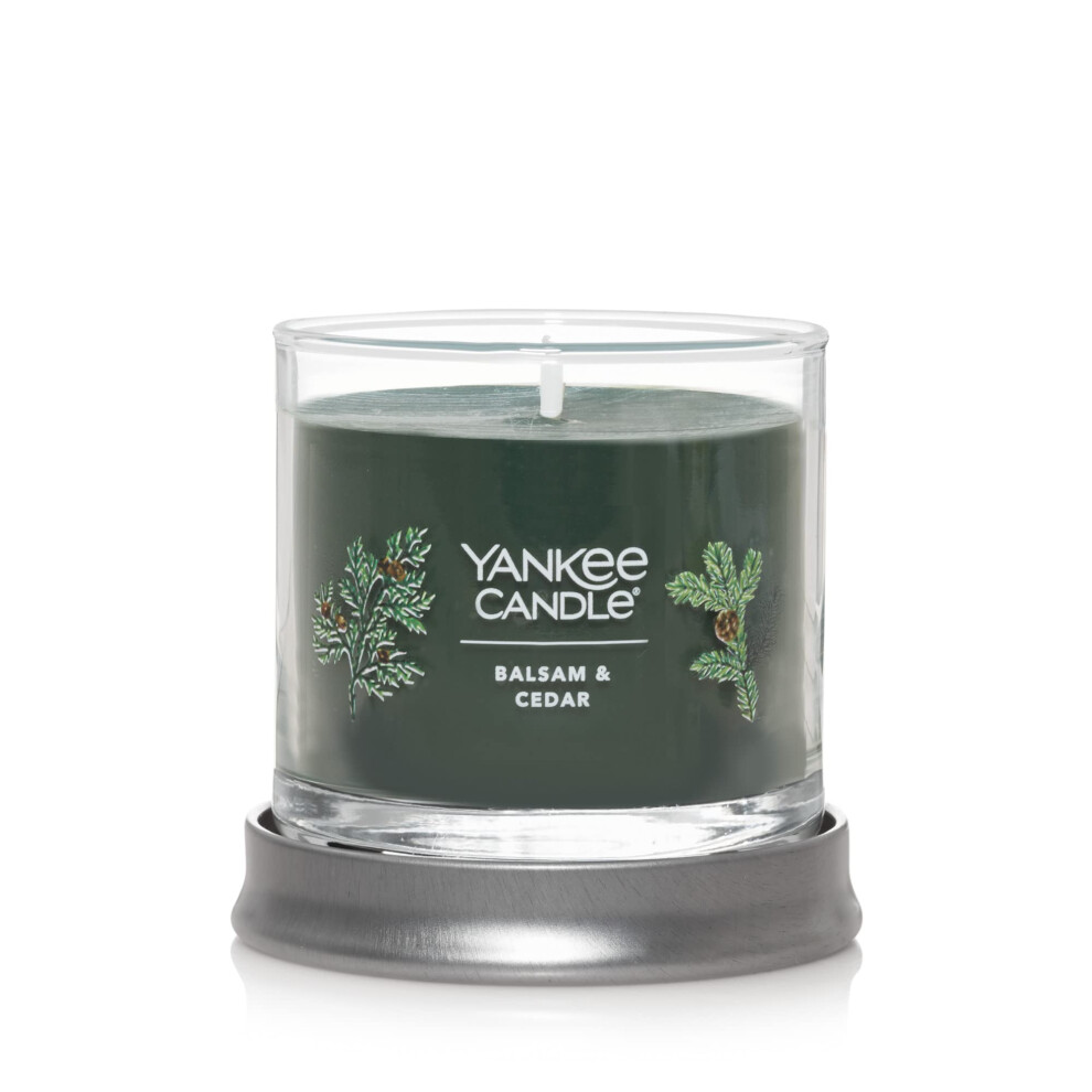 Yankee Candle Balsam & Cedar Scented  Signature 4.3oz Small Tumbler Single Wick Candle  Over 20 Hours of Burn Time  Christmas | Holiday Candle