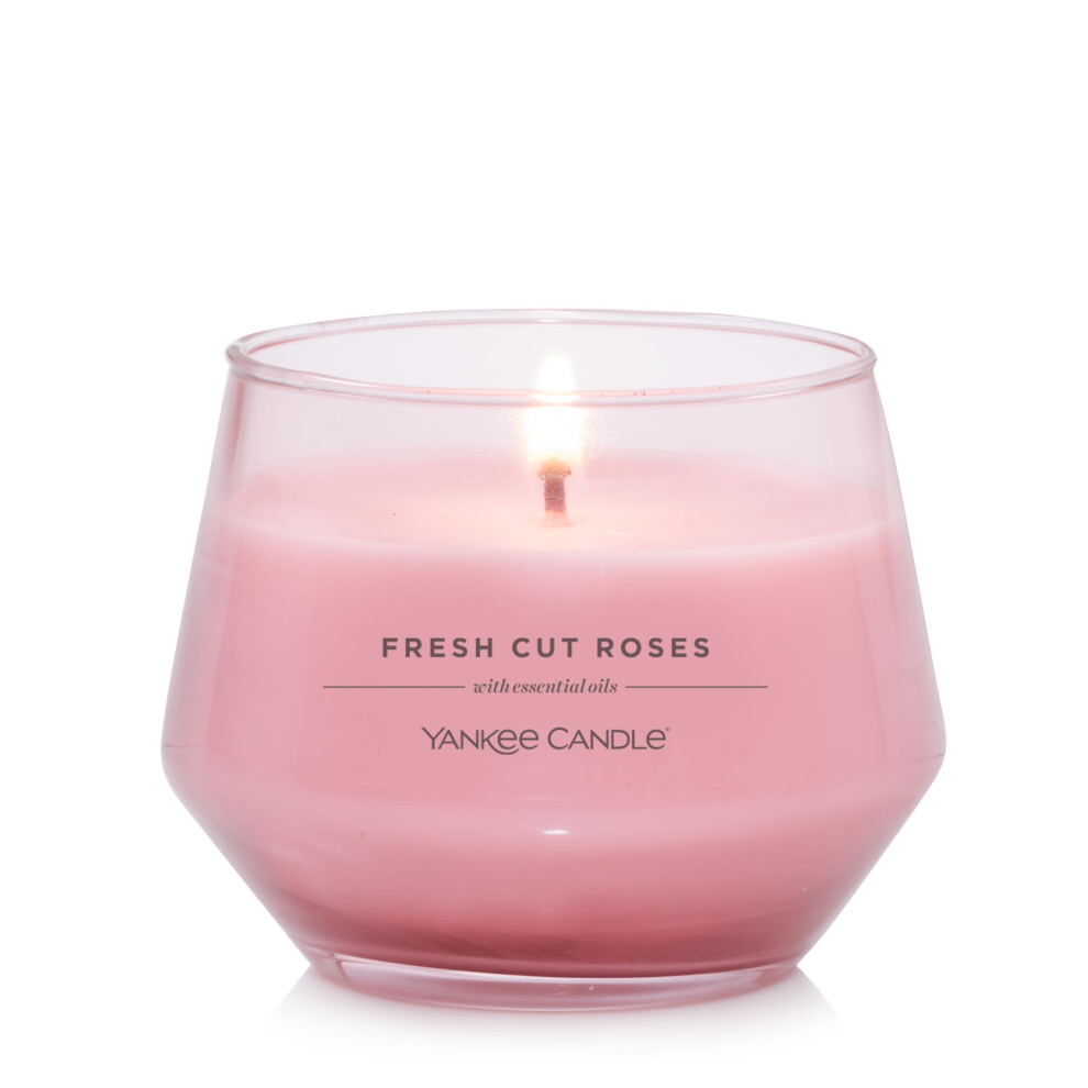 Yankee Candle Studio Medium Candle  Fresh Cut Roses  Pink Candle  10 oz: Long-Lasting  Essential-Oil Scented Soy Wax Blend Candle | 40-65 Hours of Bur