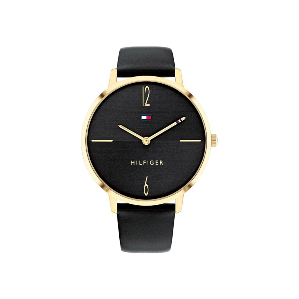 Montre    quartz Tommy Hilfiger pour femme en acier inoxydable avec bracelet en cuir Couleur  : Noir (Mod  le  : 1782379)