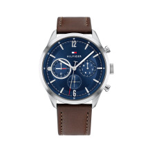 Tommy Hilfiger Men's Stainless Steel Quartz Watch with Leather Strap  Dark Brown  22 (Model: 1791940)