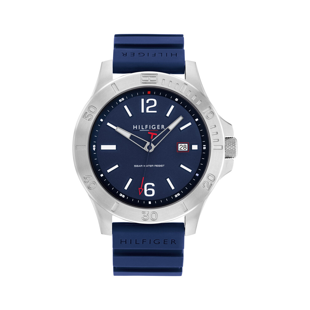 Montre     quartz Tommy Hilfiger pour homme, bracelet en acier inoxydable et silicone, couleur   : bleu (mod   le   : 1791991)