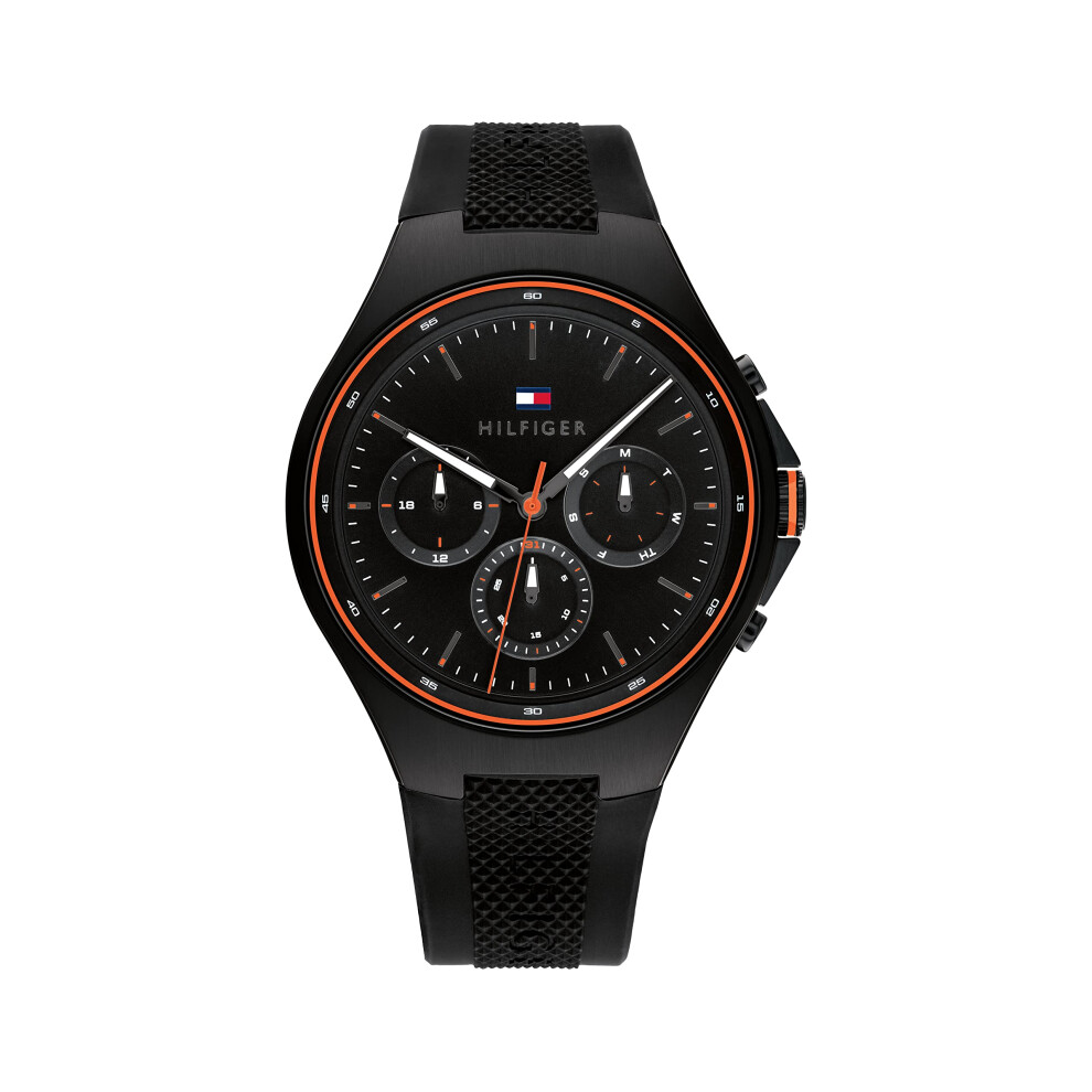 Tommy Hilfiger Men's Quartz 1792056 Ionic Plated Black Steel Case and Silicone Strap Watch  Color: Black