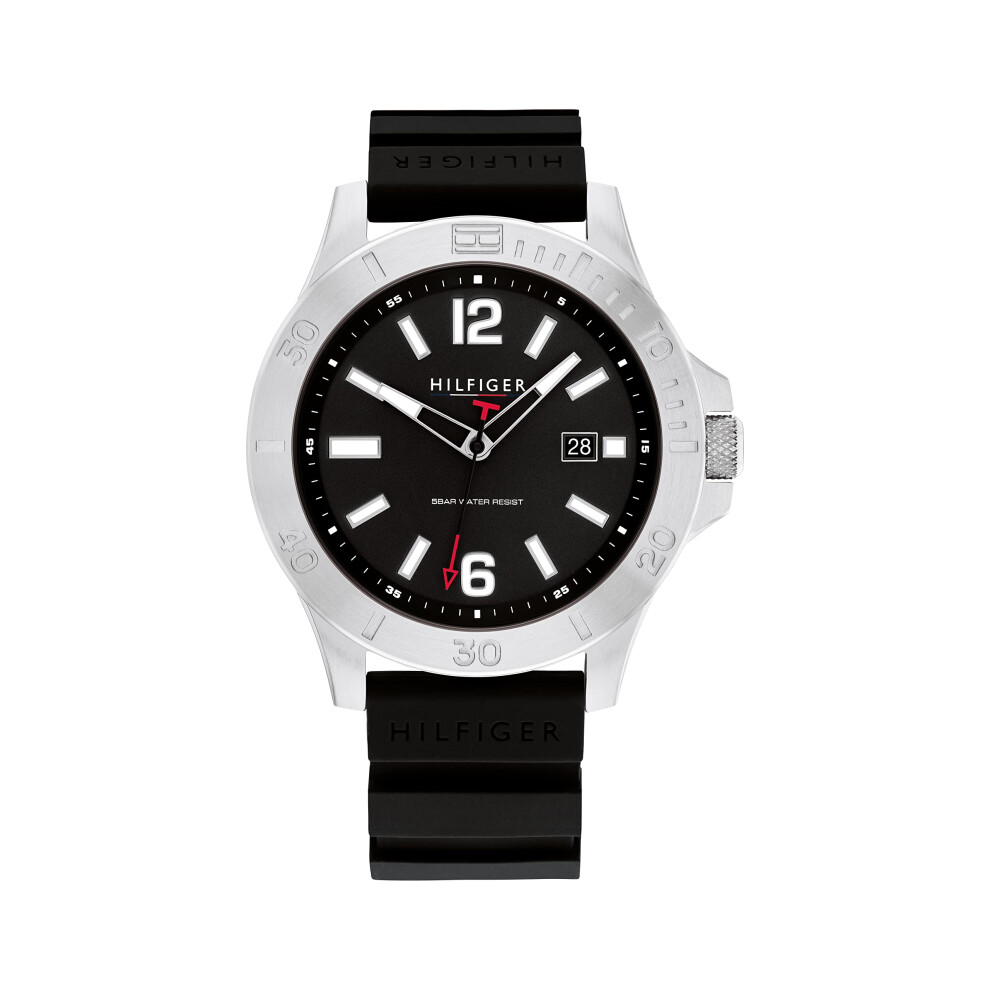 Montre    quartz Tommy Hilfiger pour homme 1710539, bo  tier en acier inoxydable et bracelet en silicone, couleur  : noir