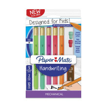 Paper Mate Handschrift driehoekige mechanische potloodset met vullingen voor lood en gum, 1,3 mm leuke kleuren, 8 stuks (2017484)