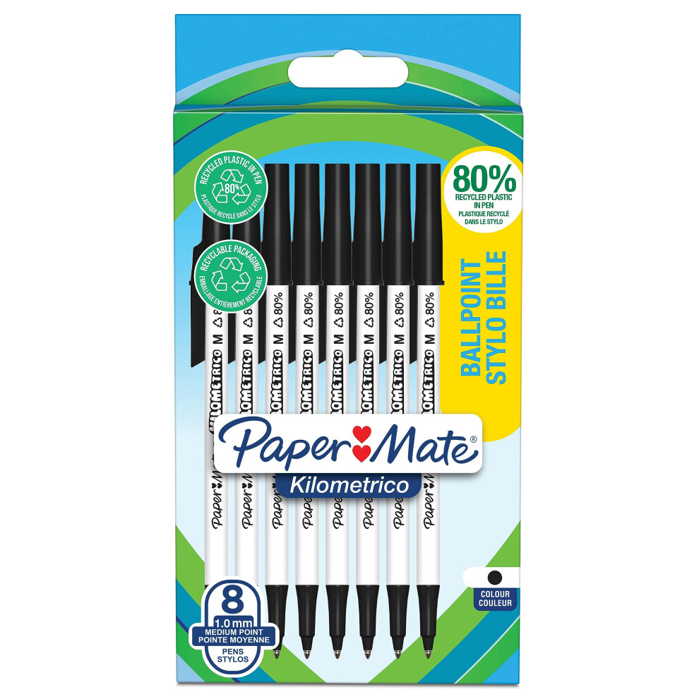 Paper Mate Kilometrico Ballpoint Pens Medium Point (1.0mm) Black Ink - 8 Pens - Image 11