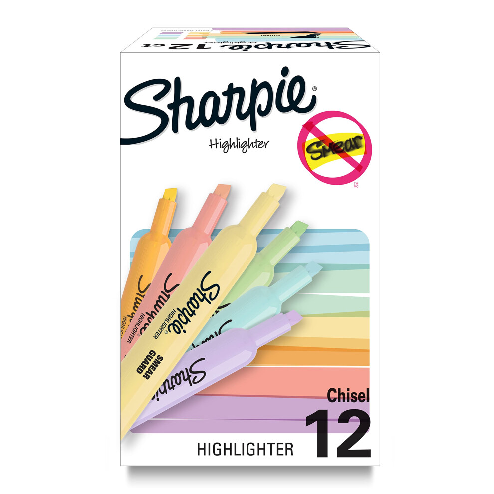 Sharpie Tank Highlighters Mild Pastel Colors Assorted Chisel Tip 12 Count