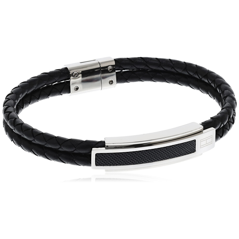 Tommy Hilfiger Men's Jewelry Carbon Fiber Leather Bracelet Color: Black (Model: 2790357)