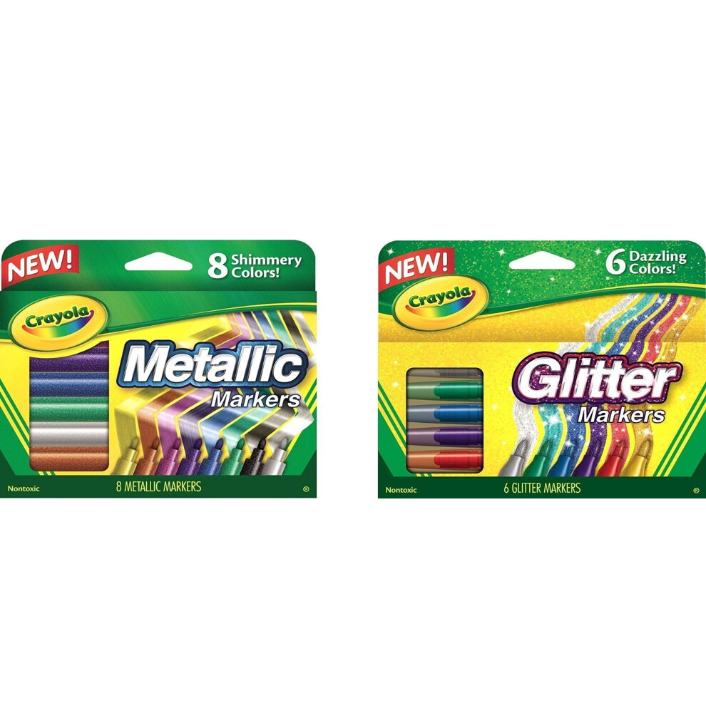 Crayola Metallic Markers 8 Count  Glitter Markers 6 Count  Combo Pack Bundle