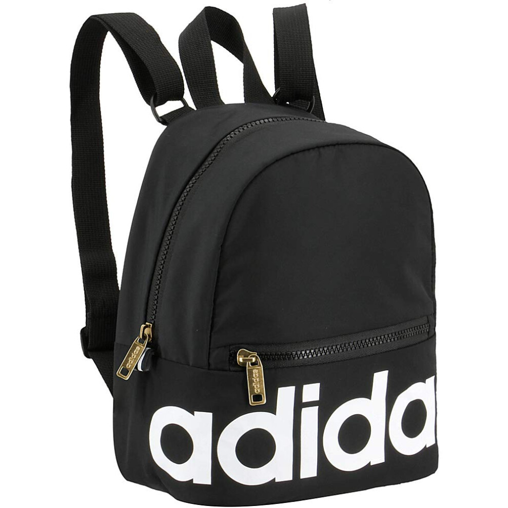 adidas Linear Mini Backpack Small Travel Bag  Black/White/Gold  10.5 inch x8.5 inch x5 inch