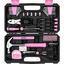 Pink Tool Kit:DEKO Tool Set, Pink Hand Tool Kit DIY for Women 62 Pieces, Ladies Tool Box for Home