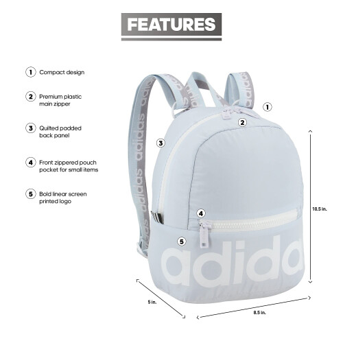 Adidas adidas linear mini mochila saco de viagem pequena tonalidade/branco/gl   ria cinza 10,5 polegadas x8,5 polegadas x5 polegadas 1