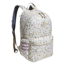 adidas Classic 3-Stripe Durable Backpack Student Athletic Sport Laptop Book Bag Woodland Floral Chalk White/Wonder Orchid Purple/5.0 One Size