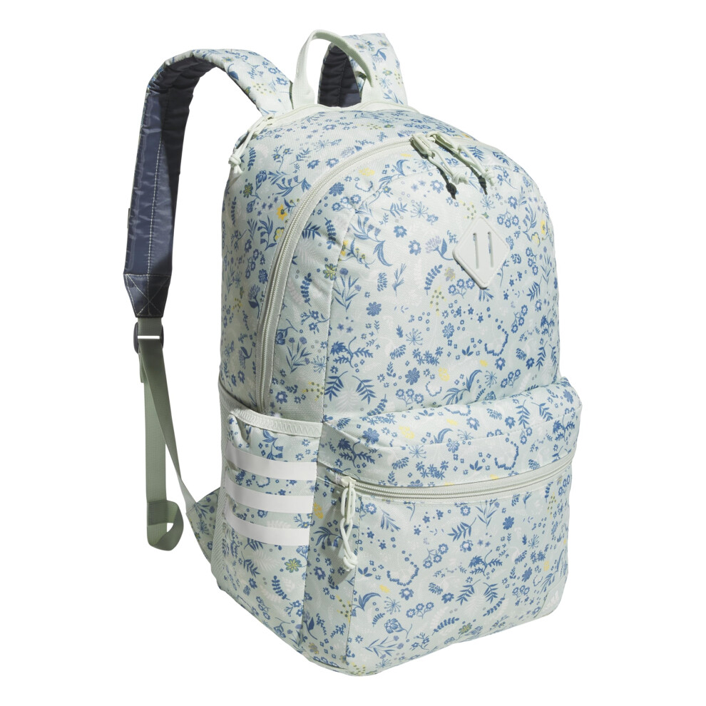 adidas Classic 3-Stripe Durable Backpack Student Athletic Sport Laptop Book Bag  Woodland Floral Linen Green/Linen Green/5.0  One Size