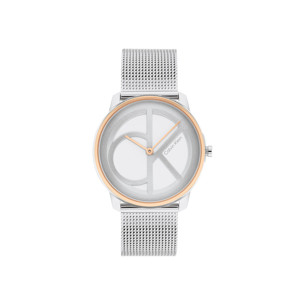 Calvin Klein Iconic Two Tone Carnation Gold IP 35 MM Case Watch with TT Mesh Bracelet (Model: 25200033)