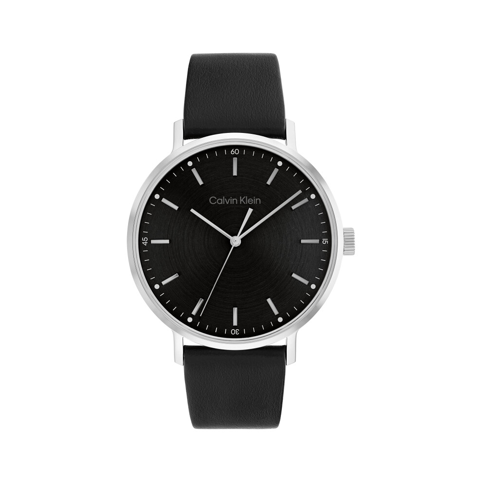 Calvin Klein Men's Quartz Stainless Steel and Leather Strap Watch  Color: Black (Model: 25200050)