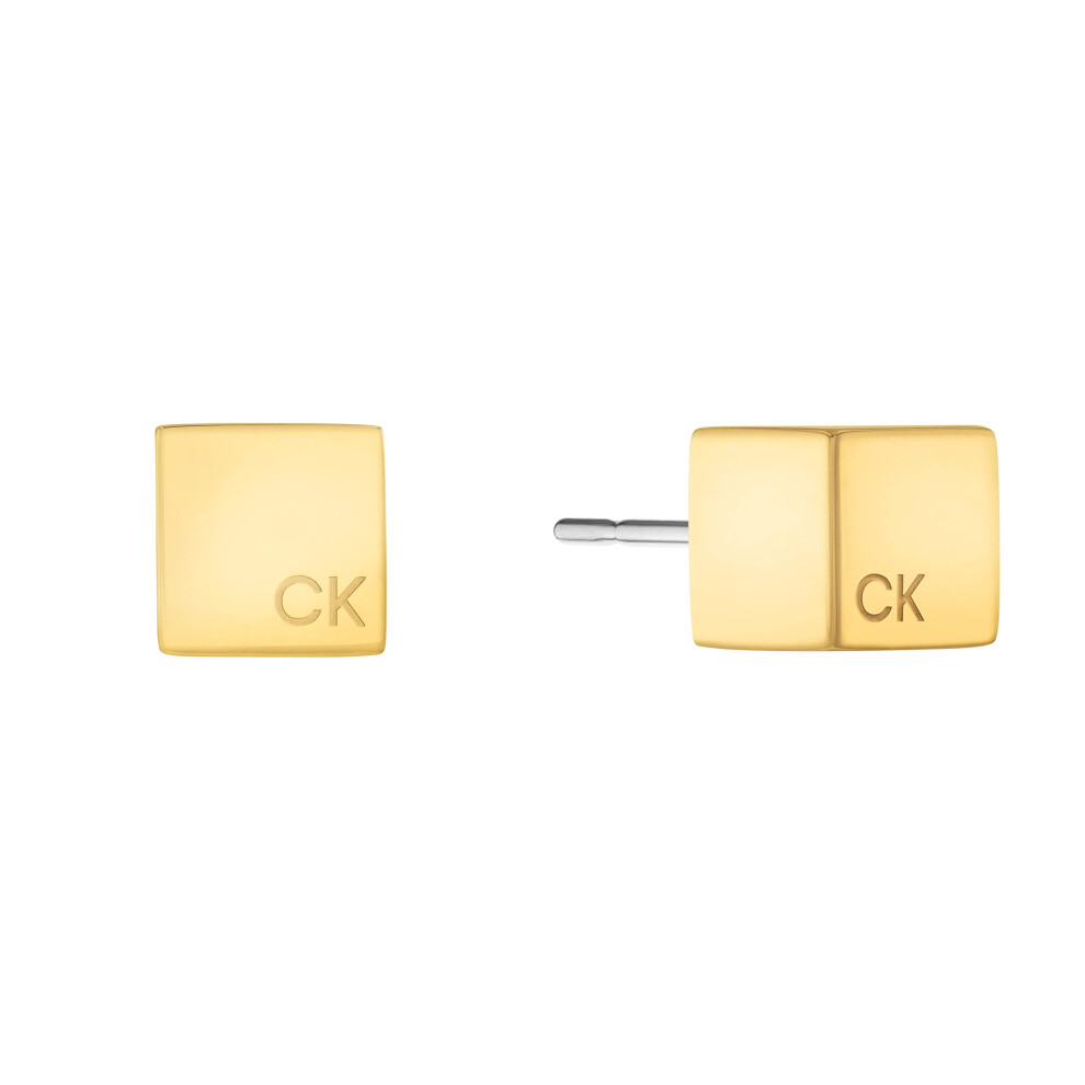 Calvin Klein Jewelry Women's Sculpted Cube Stud Earrings Color: Yellow Gold (Model: 35000246)