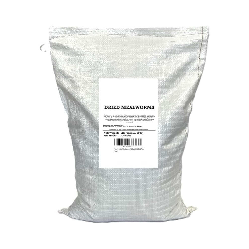 Maltbys' Stores 1904 Ltd 5 Litre Bag Dried Mealworms Premium Wild Bird Food (Approx Weight 800G - 5L) Insectivorous Lpd
