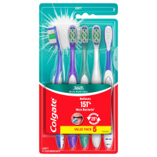 Colgate 360 Whole Mouth Clean Tandborste, Mjuk, 5-Pack, Flera Färger