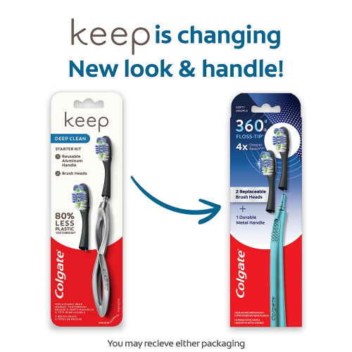 Colgate Colgate 360 Floss Tip Replaceable Head Toothbrush Starter Kit  2 Brush Heads and Metal Handle 1