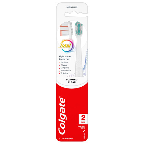 Colgate Colgate Total Active Prevention Skummande Ren Medium Tandborste (2 Pack)