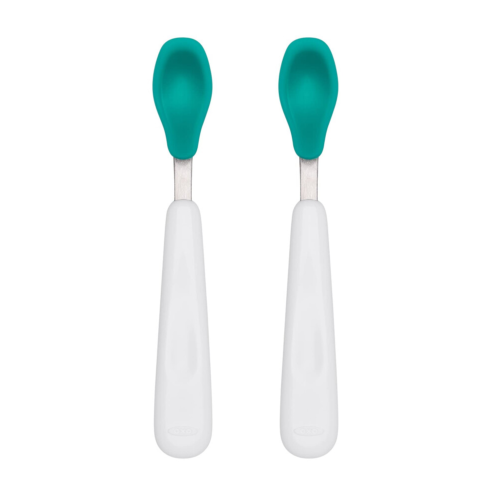 OXO Tot Feeding Spoon Set With Soft Silicone  Teal 6.3x0.8 Inch (Pack of 2)