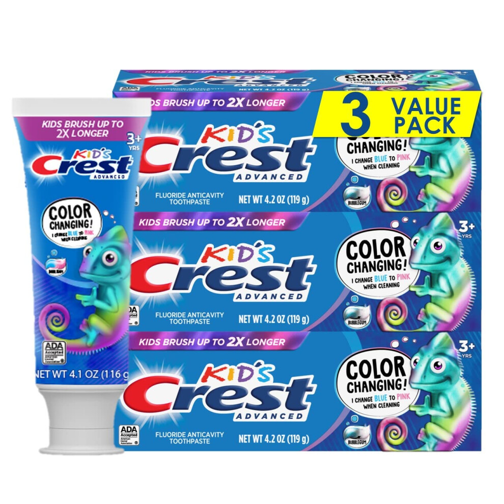 Crest Kids Advanced Fluoride Toothpaste  Bubblegum Flavor  4.2 oz  3 Count  Color-Changing Anticavity Toothpaste  Crest Kids Toothpaste  Kids Toothpas