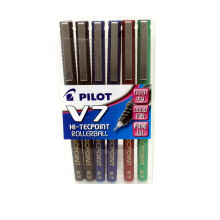 Pilot V7 Hi-Tecpoint Rollerball Pen, 0.7 mm Tip - Assorted, Pack of 6