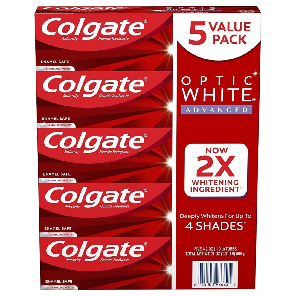 Colgate Optic White Advanced Teeth Whitening Toothpaste  Sparkling White (4.2 Oz.  5 Pk.)  21 Oz