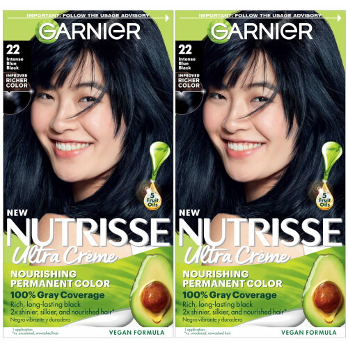Garnier Garnier Nutrisse Κρέμα Χρώματος Μαλλιών, 22 Πολύ Σκούρο Μπλε Μαύρο, 2 Τεμάχια