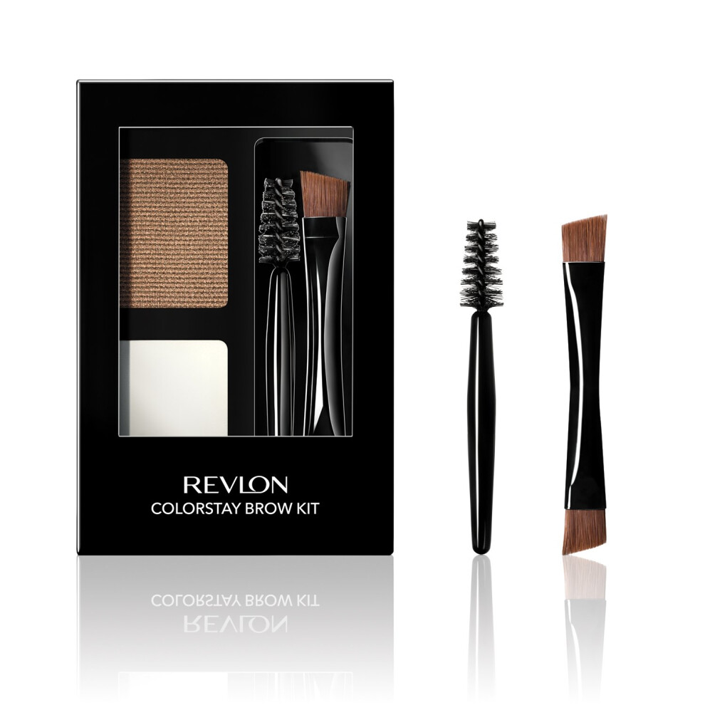 Revlon ColorStay Brow Kit  Includes Longwear Brow Powder  Clear Pomade  Dual-Ended Angled Tip Eyebrow Brush & Spoolie Brush  Blonde (105)  0.08 oz