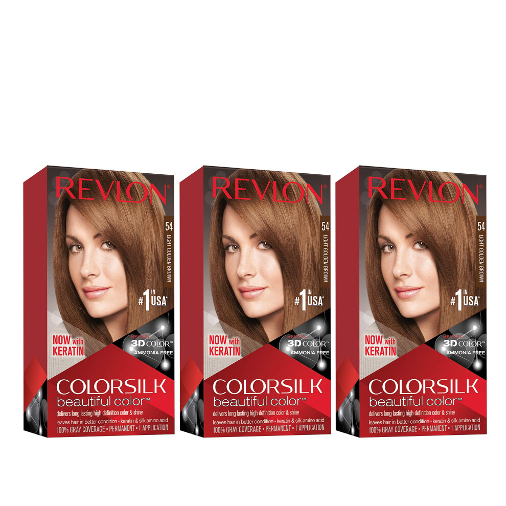 REVLON Colorsilk Beautiful Color Permanent Hair Color with 3D Gel Technology & Keratin  100% Gray Coverage Hair Dye  54 Light Golden Brown  3 Pack-image-OPC-PFPPRXP-NEW