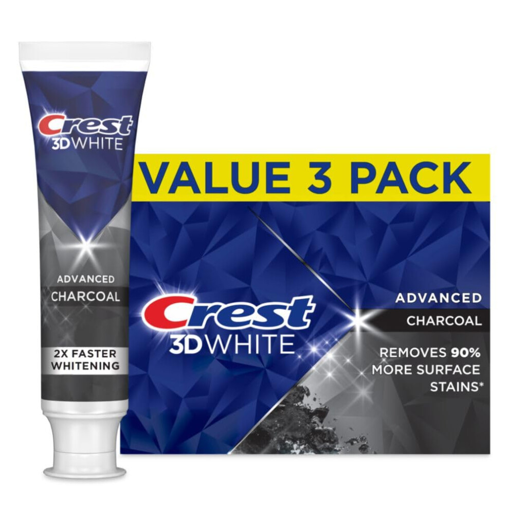 Crest 3D White Advanced Charcoal Teeth Whitening Toothpaste with Fluoride  3.3 oz  Pack of 3