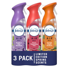 Febreze Air Mist Air Freshener Spray Odor-Fighting Room Spray for Home Bathroom and Kitchen Aerosol Can Southern Lilac Mornings Georgia Peach Orc