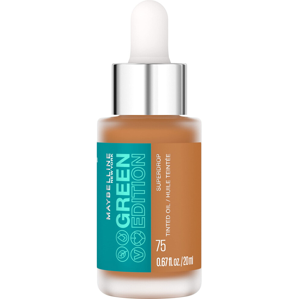 Maybelline Green Edition Superdrop Tinted Oil Base Makeup  Adjustable Natural Coverage Foundation Formulated With Jojoba & Marula Oil  75  1 Count