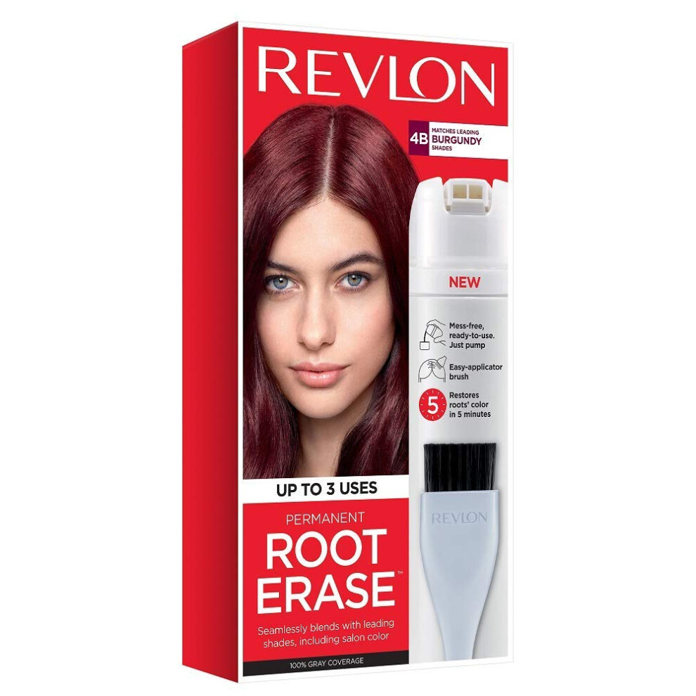 Revlon Permanent Hair Color  Permanent Hair Dye  At-Home Root Erase with Applicator Brush for Multiple Use  100% Gray Coverage  Burgundy (4B)  3.2 Fl