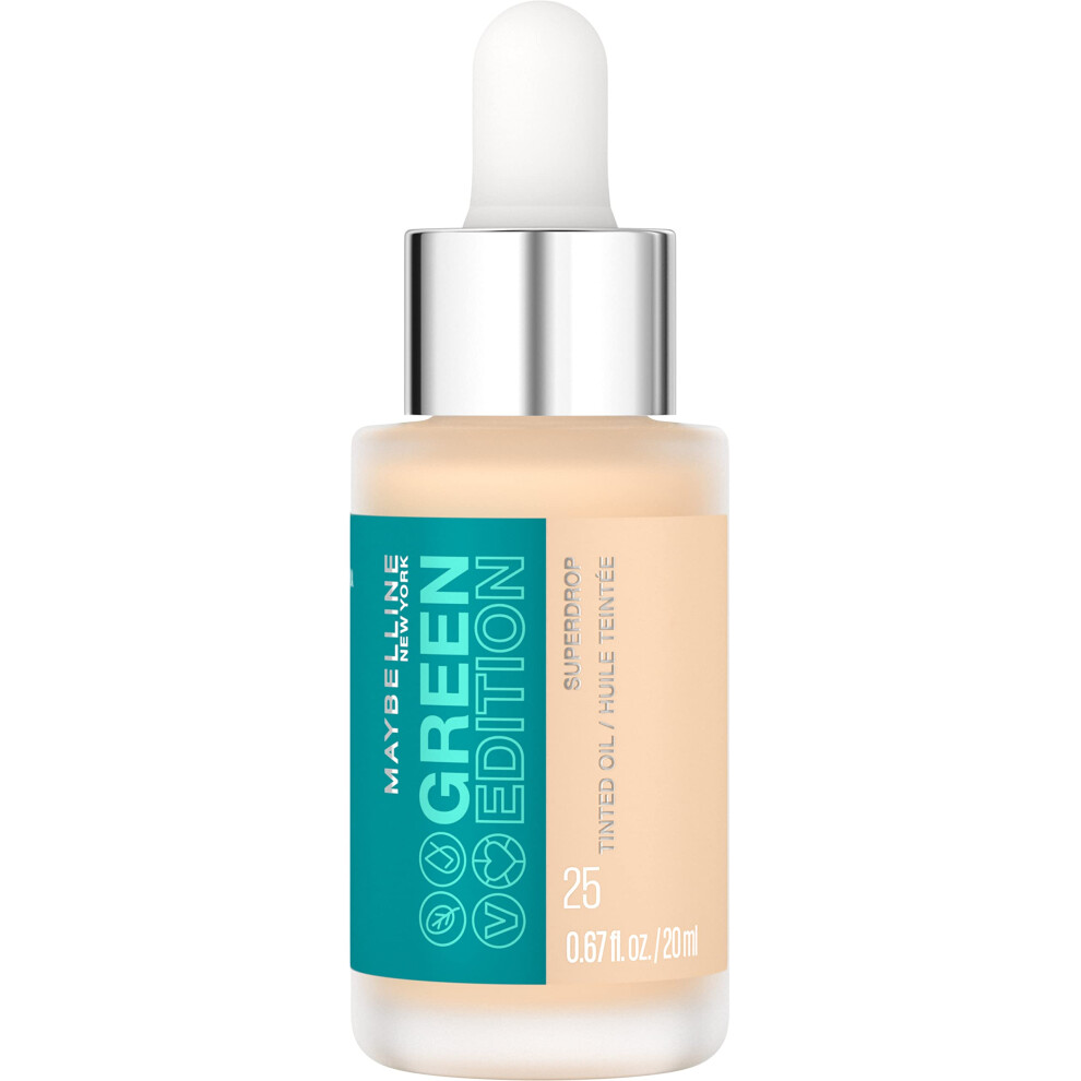 Maybelline Green Edition Superdrop Tinted Oil Base Makeup  Adjustable Natural Coverage Foundation Formulated With Jojoba & Marula Oil  25  1 Count